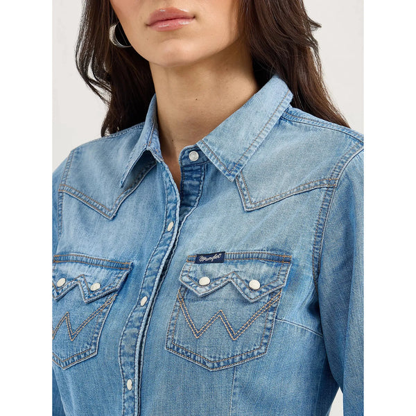 Women's Wrangler Denim Cowboy Denim Shirt-Blue Denim