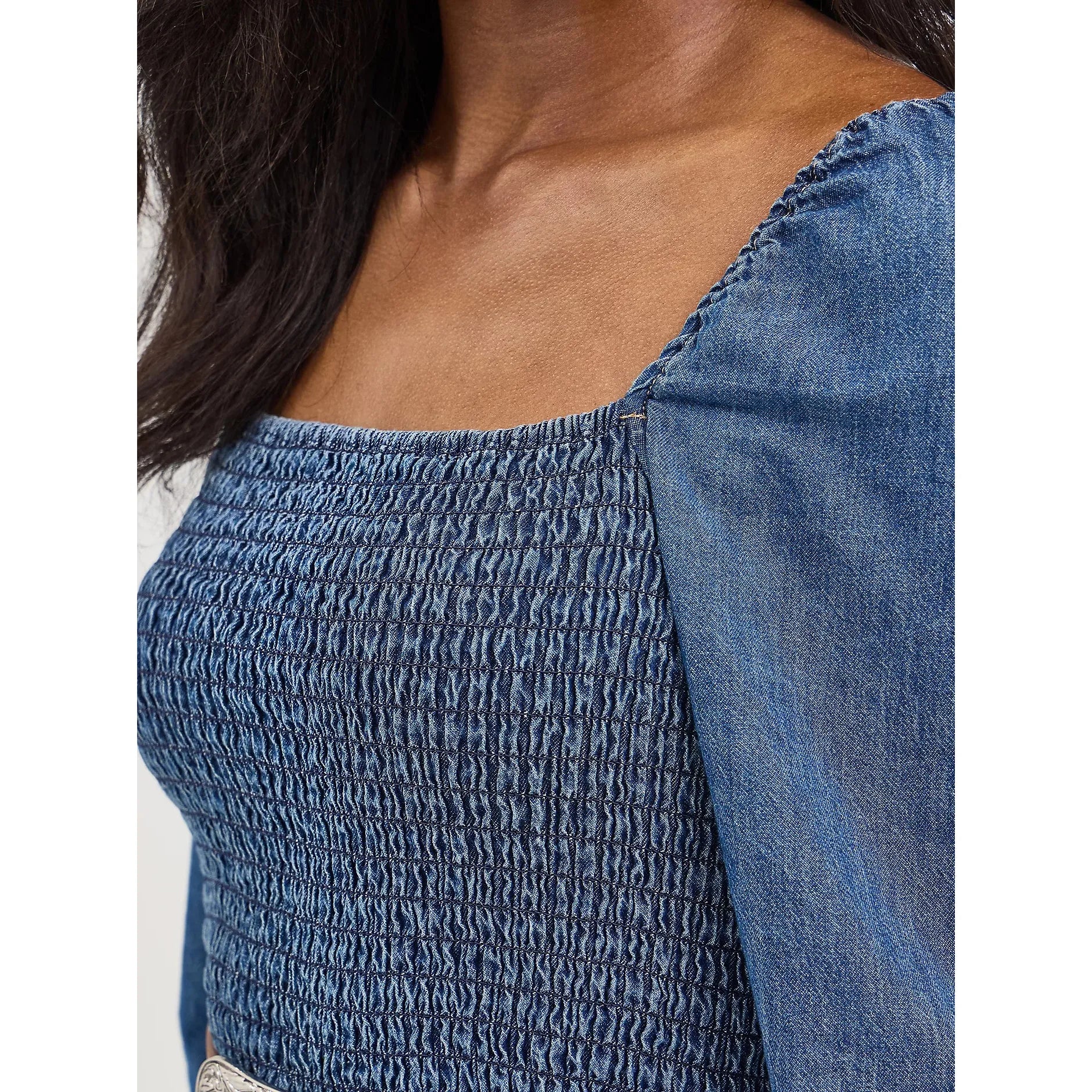 Women's Wrangler Smocked Bodice A-Line Dress-Dark Denim