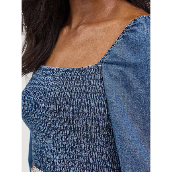 Women's Wrangler Smocked Bodice A-Line Dress-Dark Denim