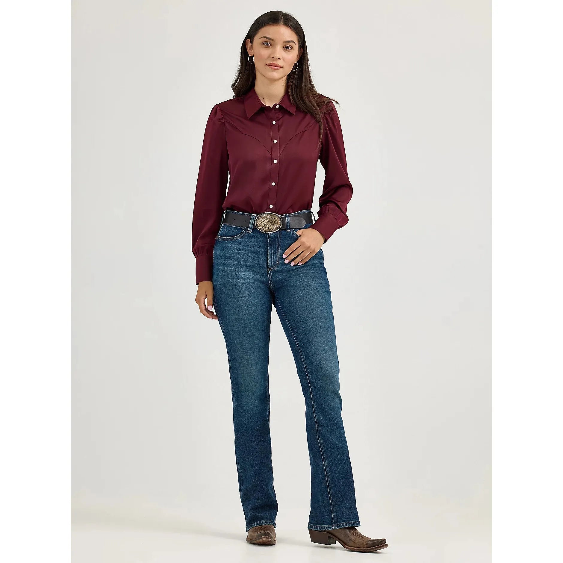 Women's Wrangler Satin Rodeo Blouse-Port