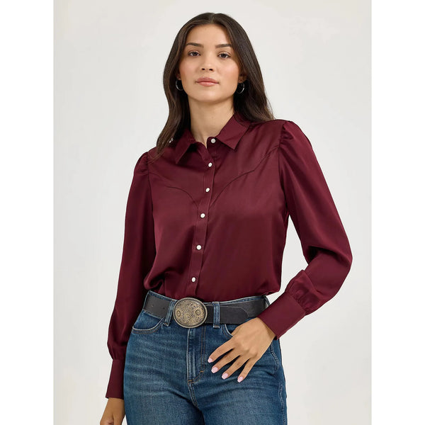Women's Wrangler Satin Rodeo Blouse-Port