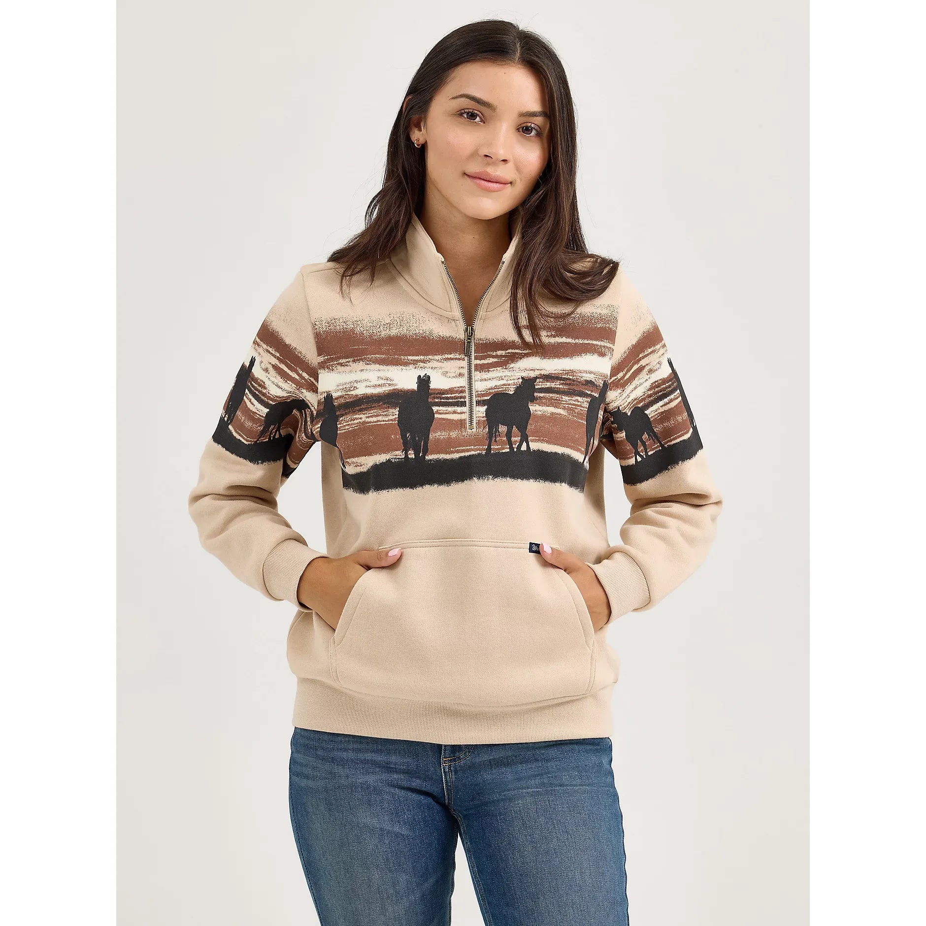 Women's Wrangler Western Quarter Zip Sweatshirt-Cream