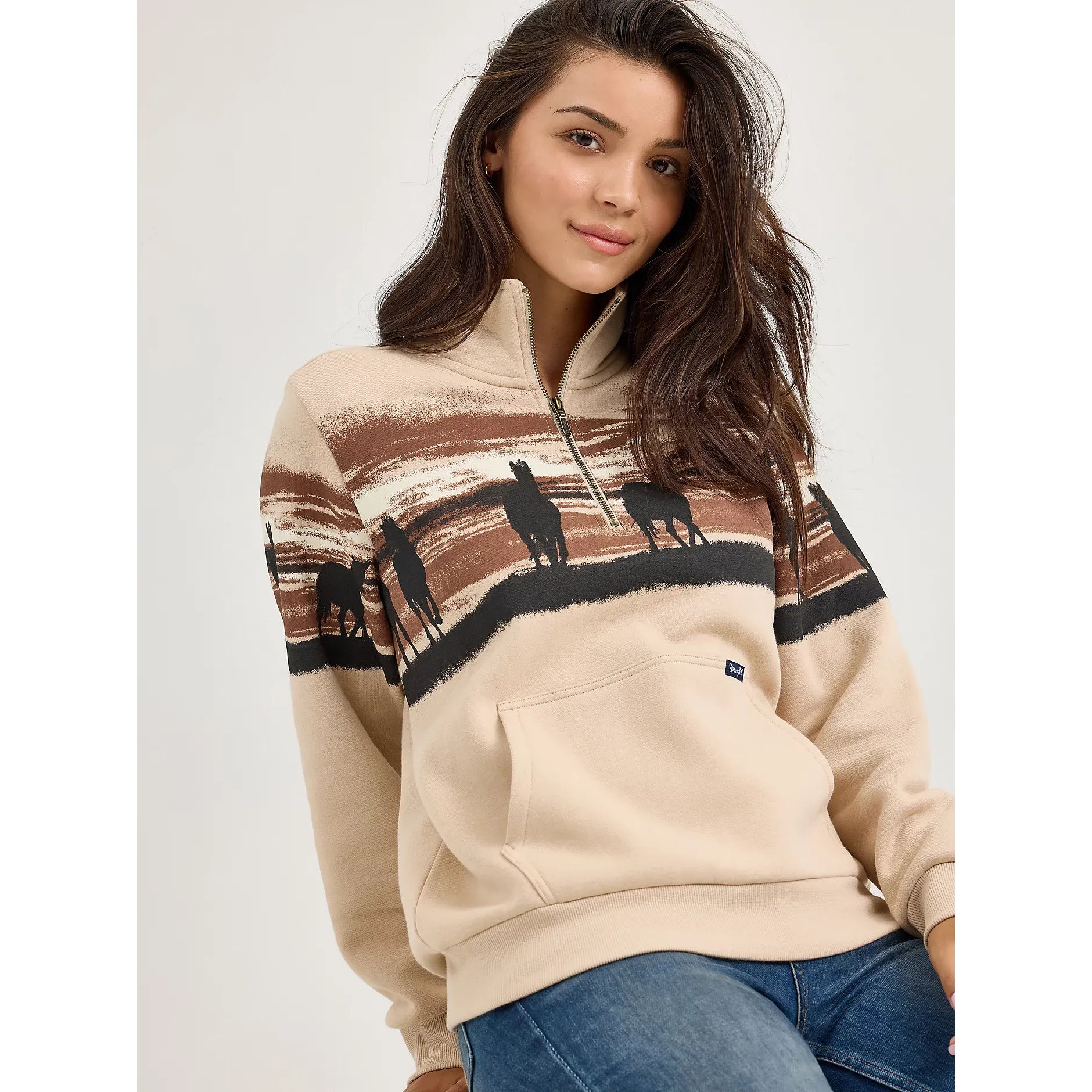 Women's Wrangler Western Quarter Zip Sweatshirt-Cream