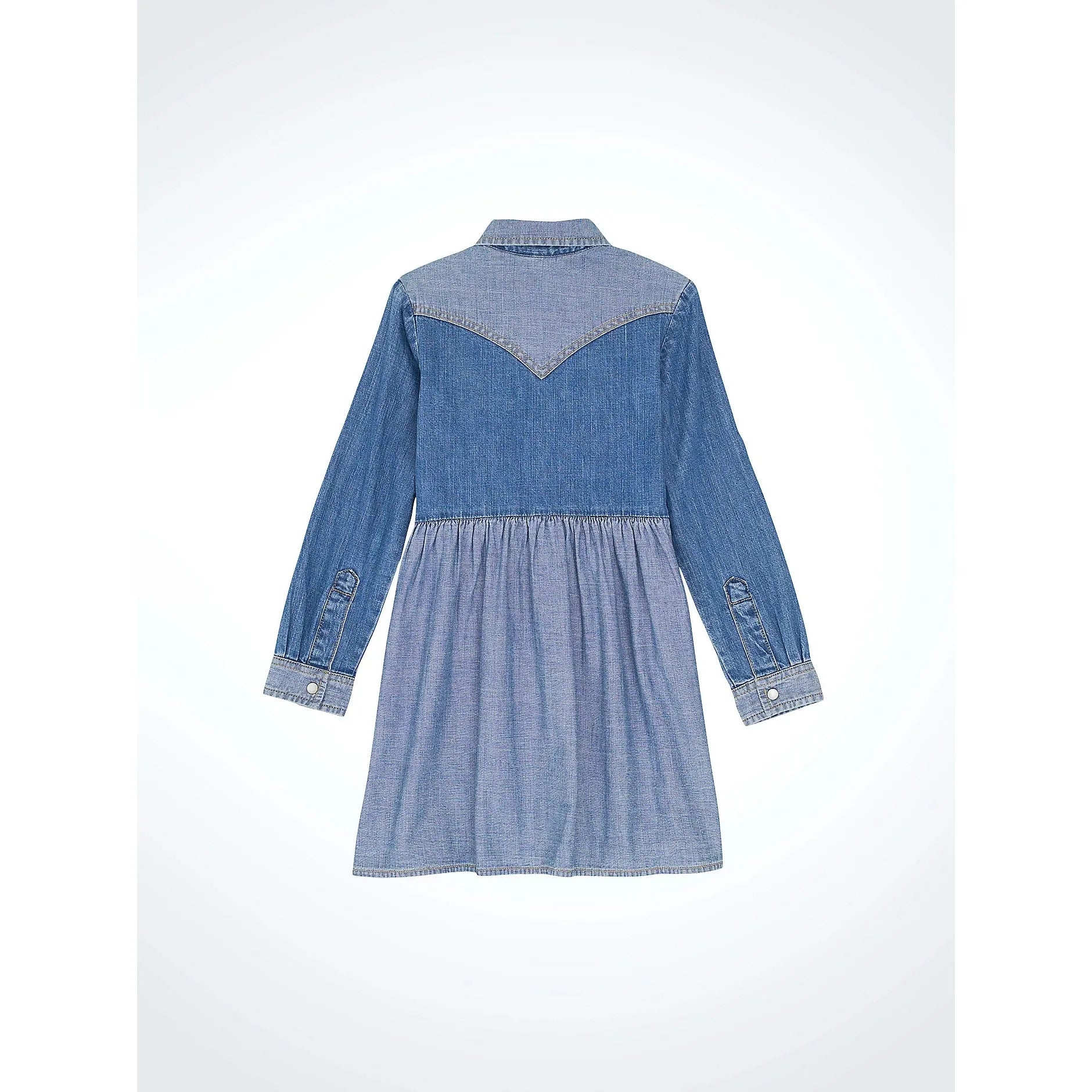 Wrangler Girl's Long Sleeve Western Denim Dress-Mid Denim