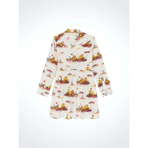 Wrangler Girl's Long Sleeve Printed Western Snap Dress-Mesa White