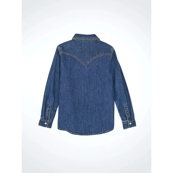 Wrangler Girl's Embroidered Western Snap Denim Shirt-Dark Denim