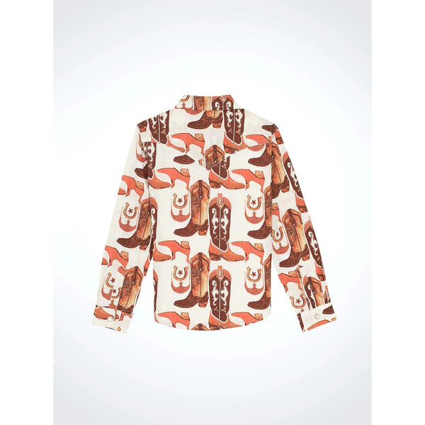 Wrangler Girl's Bold Print Western Snap Shirt-Pink Boots