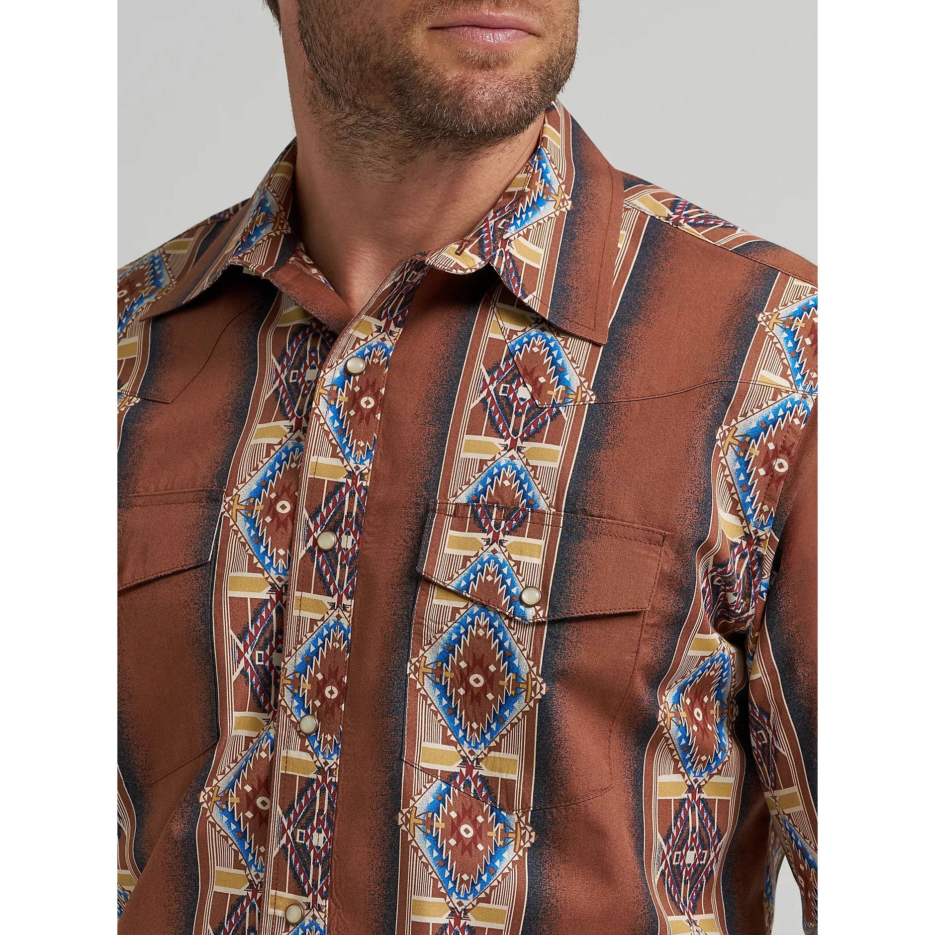 Men's Wrangler Checotah® Long Sleeve Western Snap Printed Shirt-Brown Rose Window