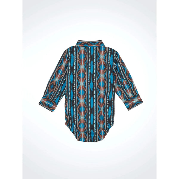 Baby Boy's Wrangler Checotah® Long Sleeve Western Snap Bodysuit-Turquoise Crimson