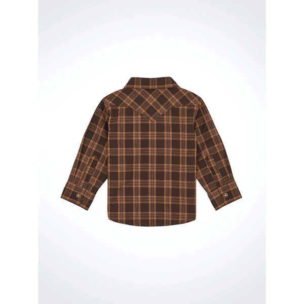 Little Boy's Wrangler Long Sleeve Plaid Western Snap Shirt-Mocha Brown