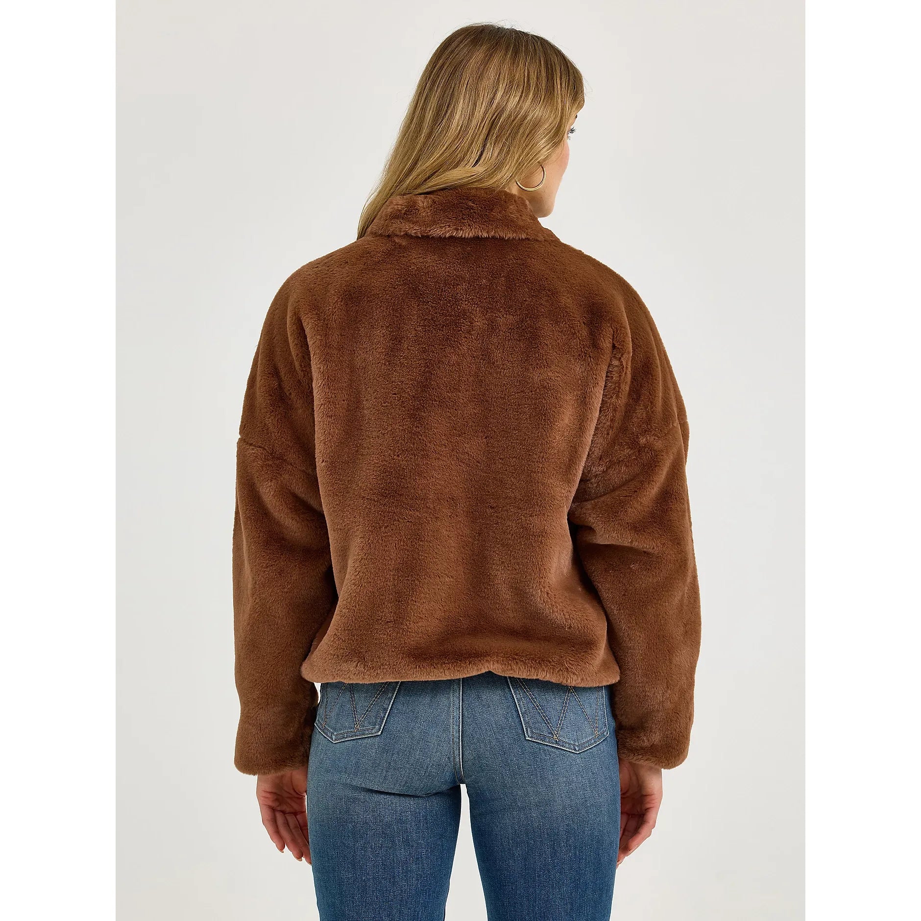 Women's Wrangler Logo Fuzzy Zip Jacket-Teddy Brown