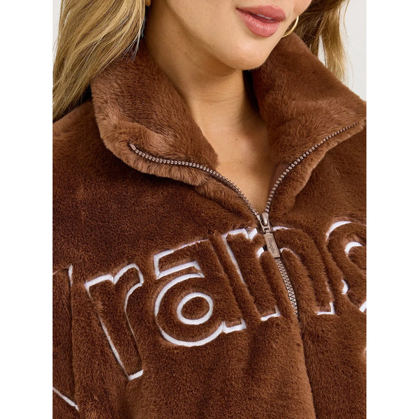 Women's Wrangler Logo Fuzzy Zip Jacket-Teddy Brown