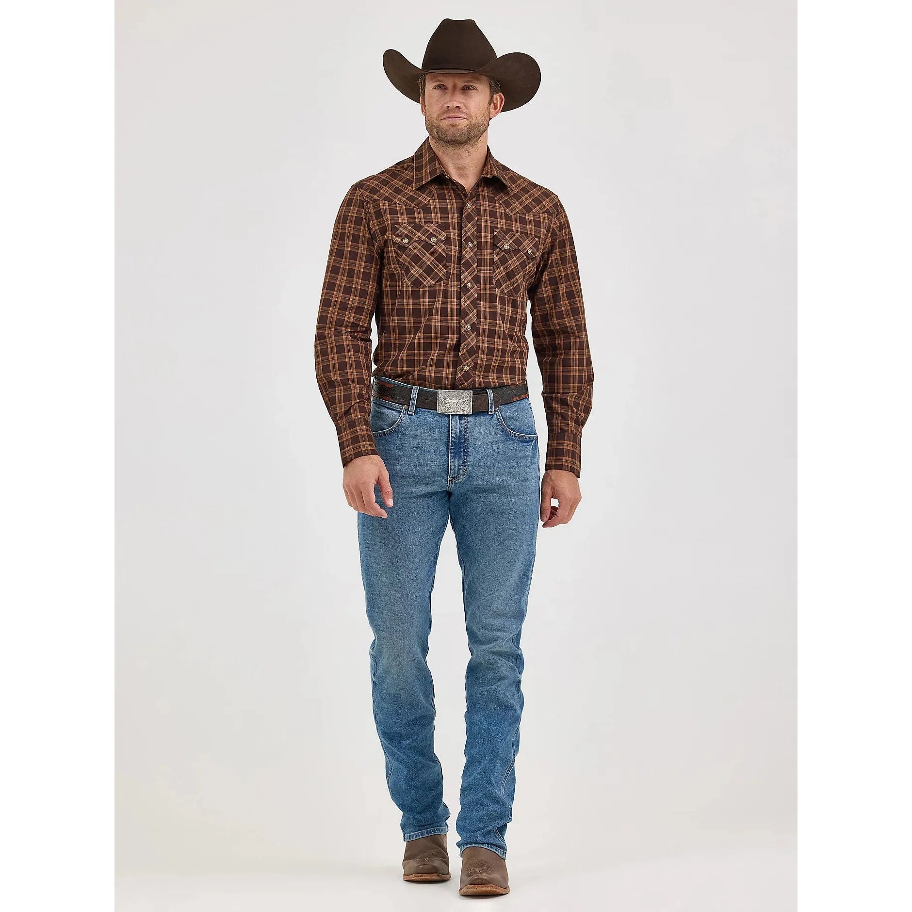Men's Wrangler Retro® Long Sleeve Sawtooth Snap Pocket Western Shirt-Mocha Brown