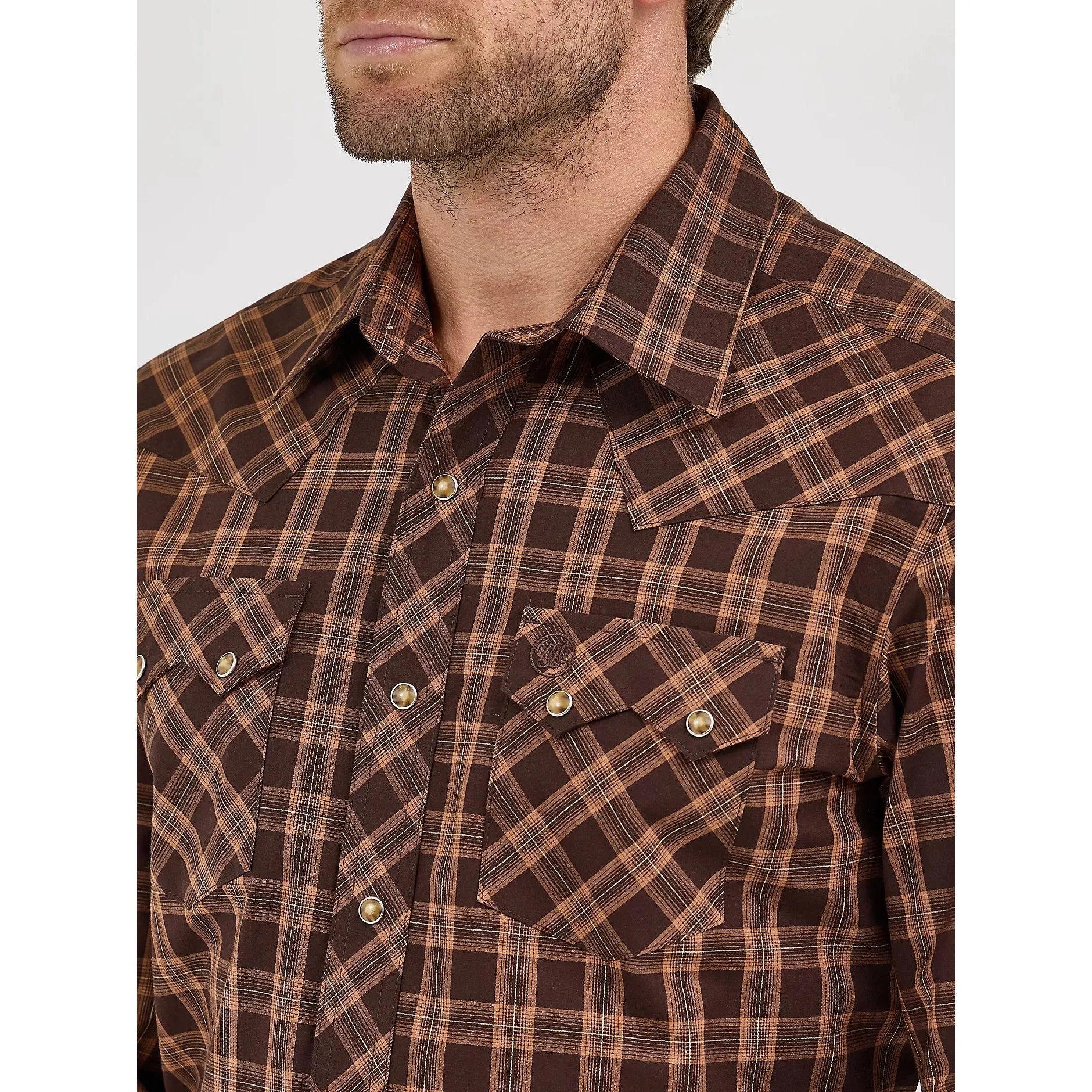 Men's Wrangler Retro® Long Sleeve Sawtooth Snap Pocket Western Shirt-Mocha Brown