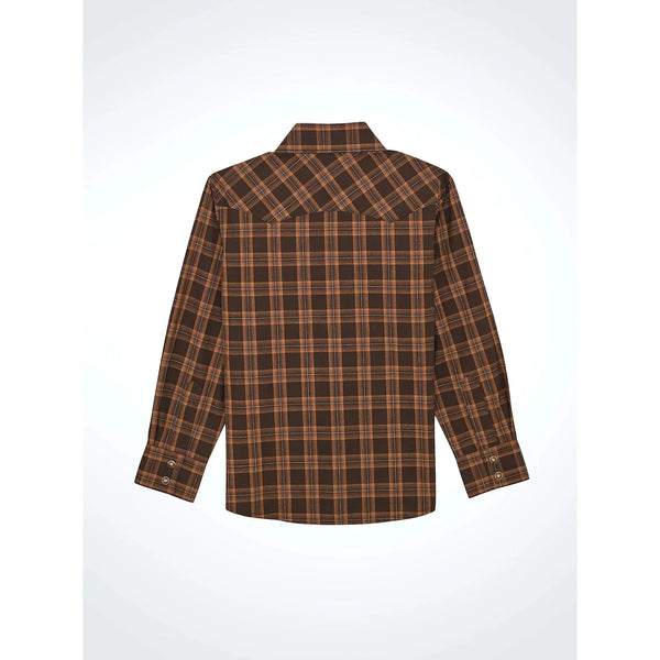 Wrangler Boy's Retro® Western Snap Plaid Shirt With Front Sawtooth Pockets-Mocha Brown