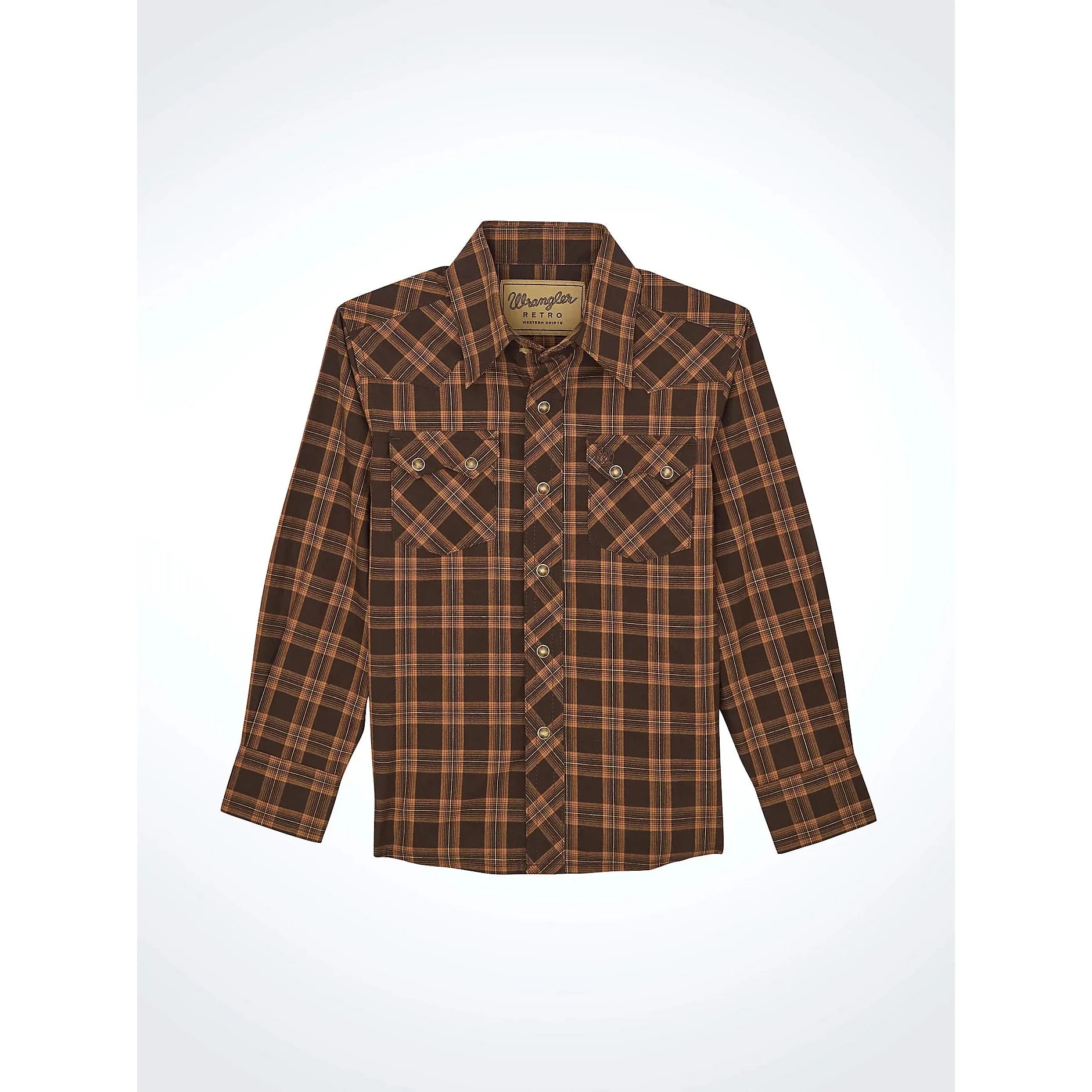 Wrangler Boy's Retro® Western Snap Plaid Shirt With Front Sawtooth Pockets-Mocha Brown