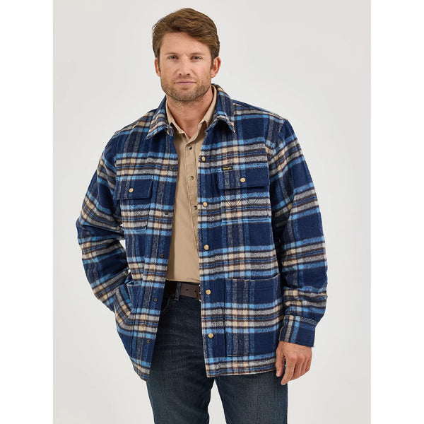 Men's Wrangler Quilt Lined Flannel Shirt Jacket-Navy Plaid