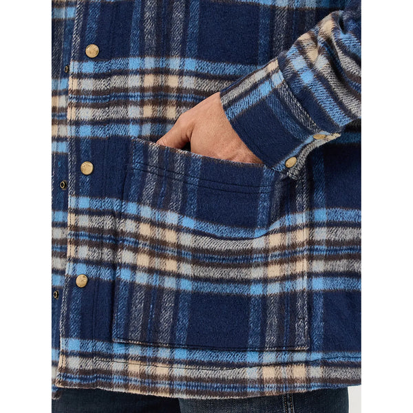 Men's Wrangler Quilt Lined Flannel Shirt Jacket-Navy Plaid