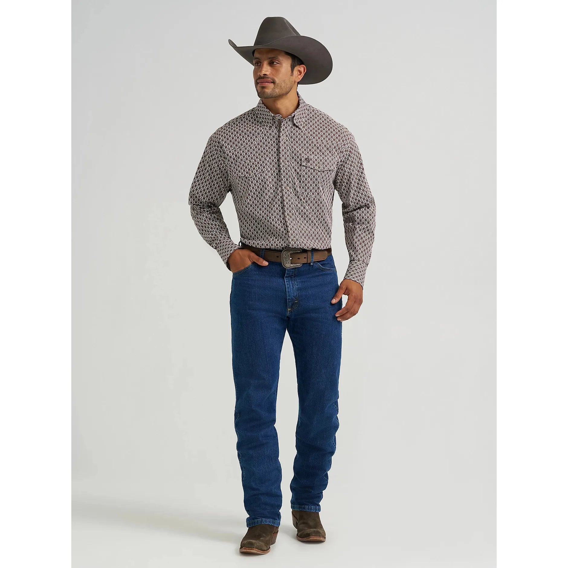 Men's Wrangler® George Strait™ Troubadour Long Sleeve Western Snap Shirt-Coffee Splash