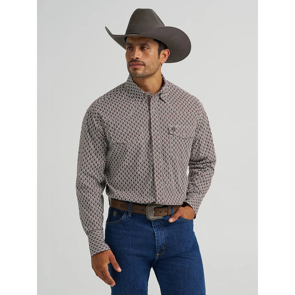 Men's Wrangler® George Strait™ Troubadour Long Sleeve Western Snap Shirt-Coffee Splash