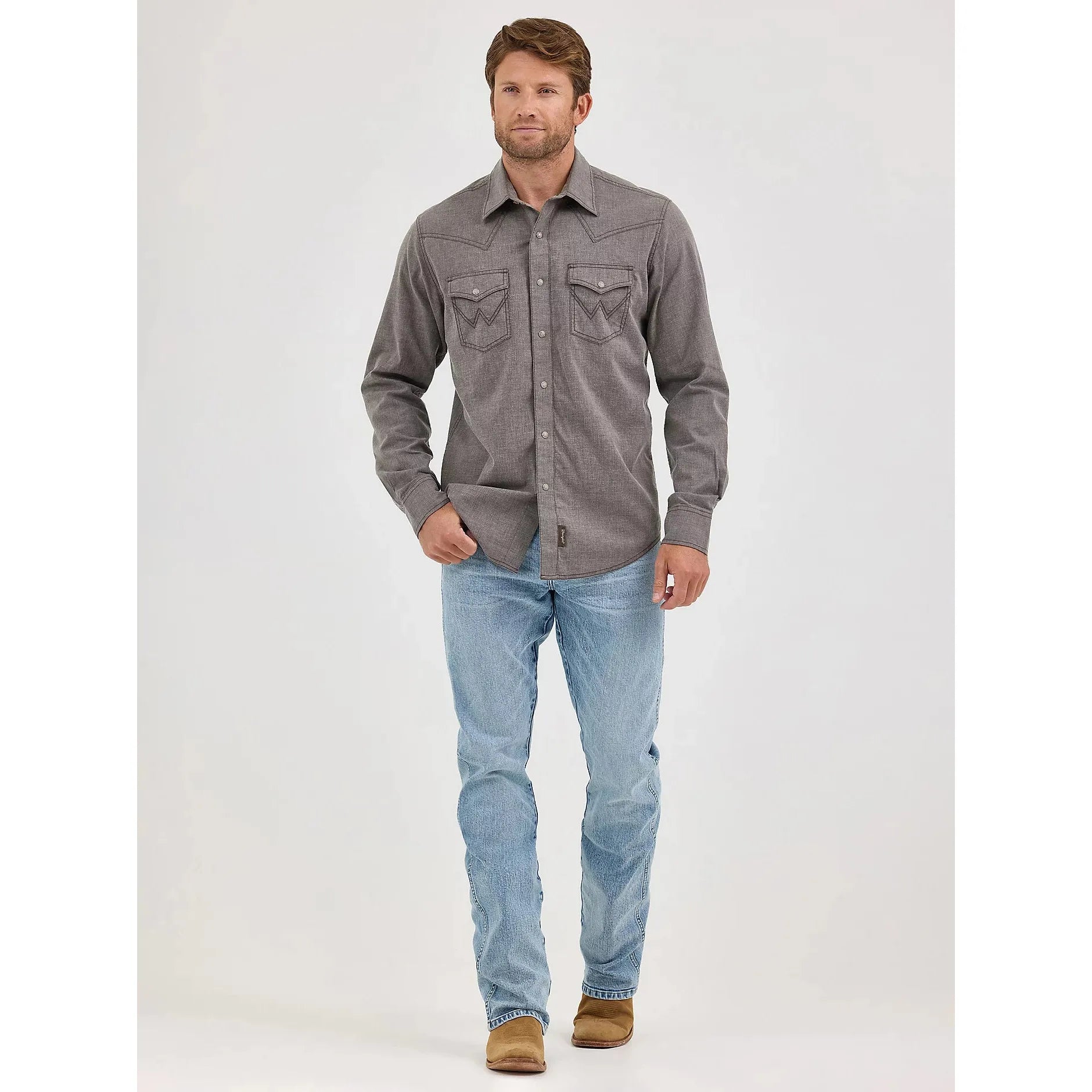 Men's Wrangler Retro Premium Western Snap Solid Shirt-Dusty Brown