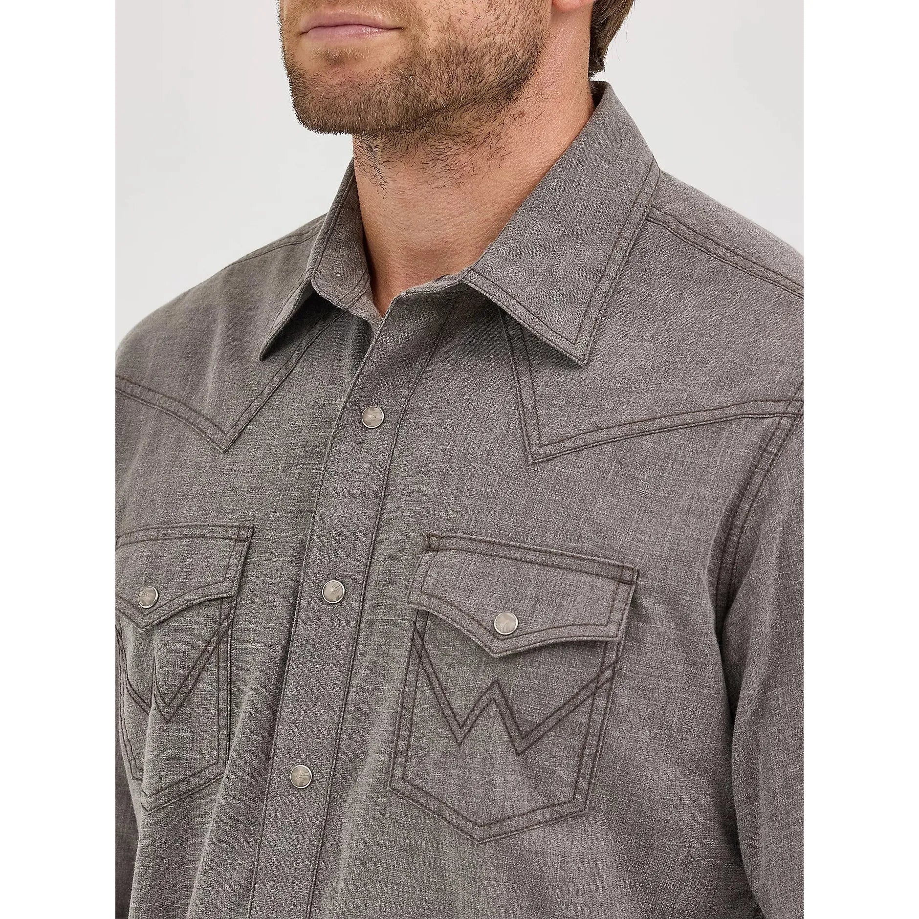 Men's Wrangler Retro Premium Western Snap Solid Shirt-Dusty Brown