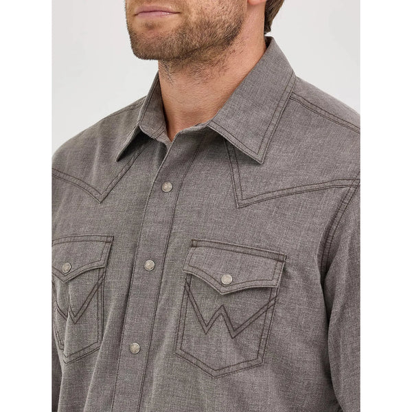 Men's Wrangler Retro Premium Western Snap Solid Shirt-Dusty Brown