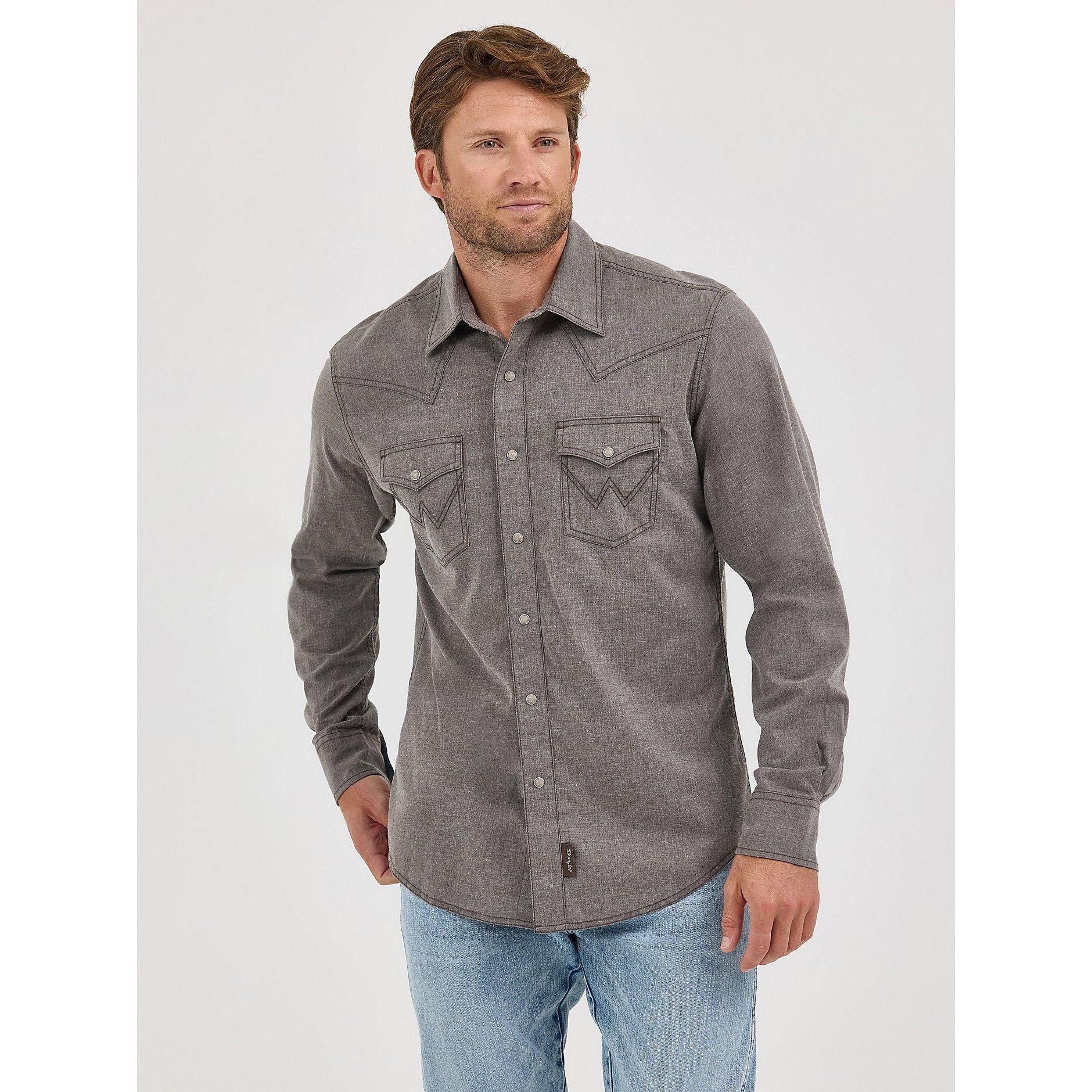 Men's Wrangler Retro Premium Western Snap Solid Shirt-Dusty Brown