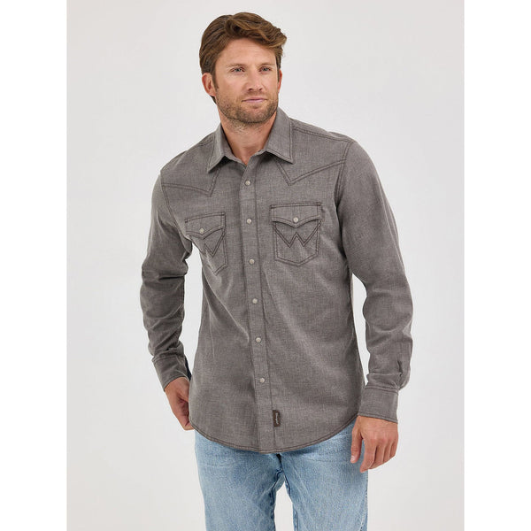Men's Wrangler Retro Premium Western Snap Solid Shirt-Dusty Brown