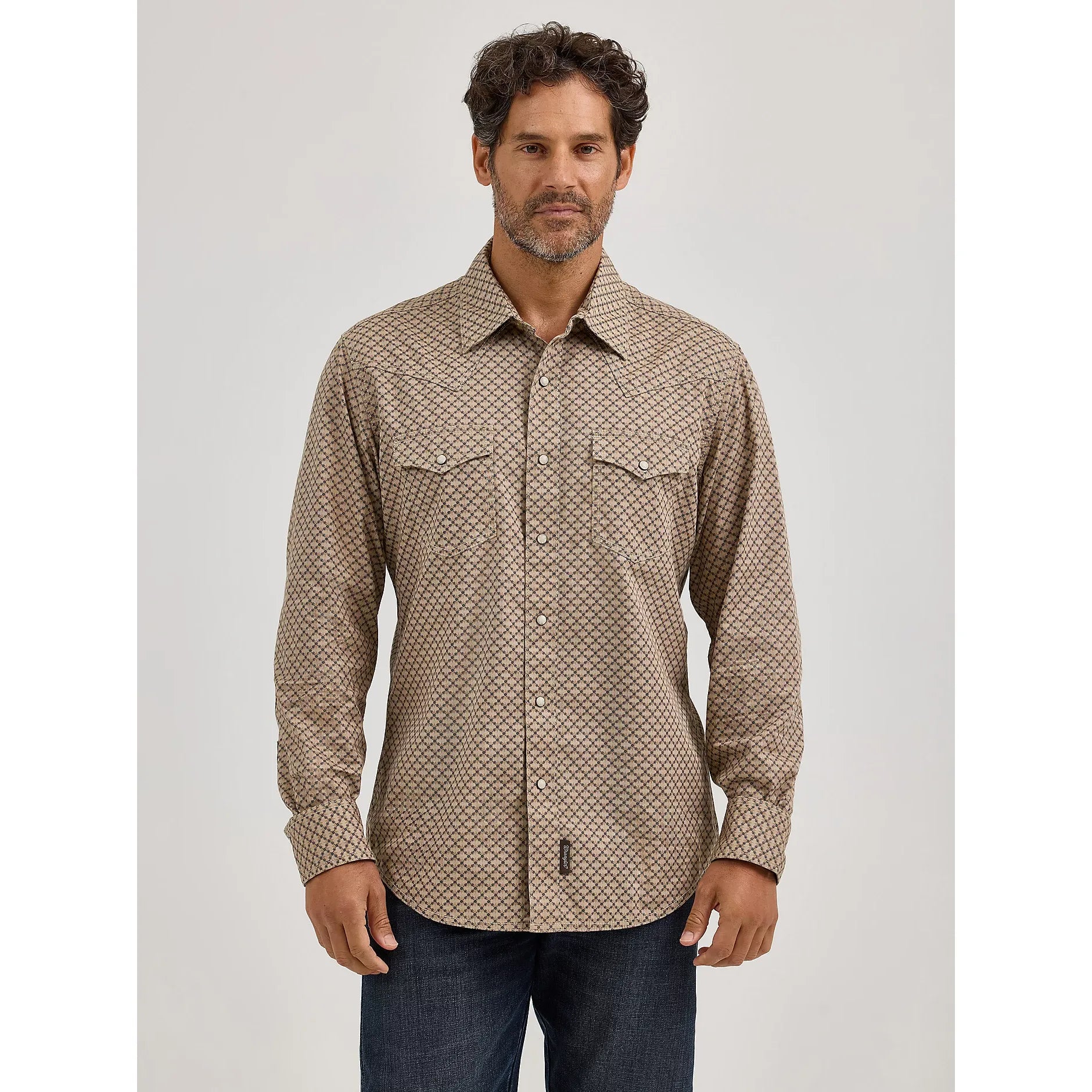 Men's Wrangler Retro® Premium Long Sleeve Western Snap Printed Shirt-Scale Brown