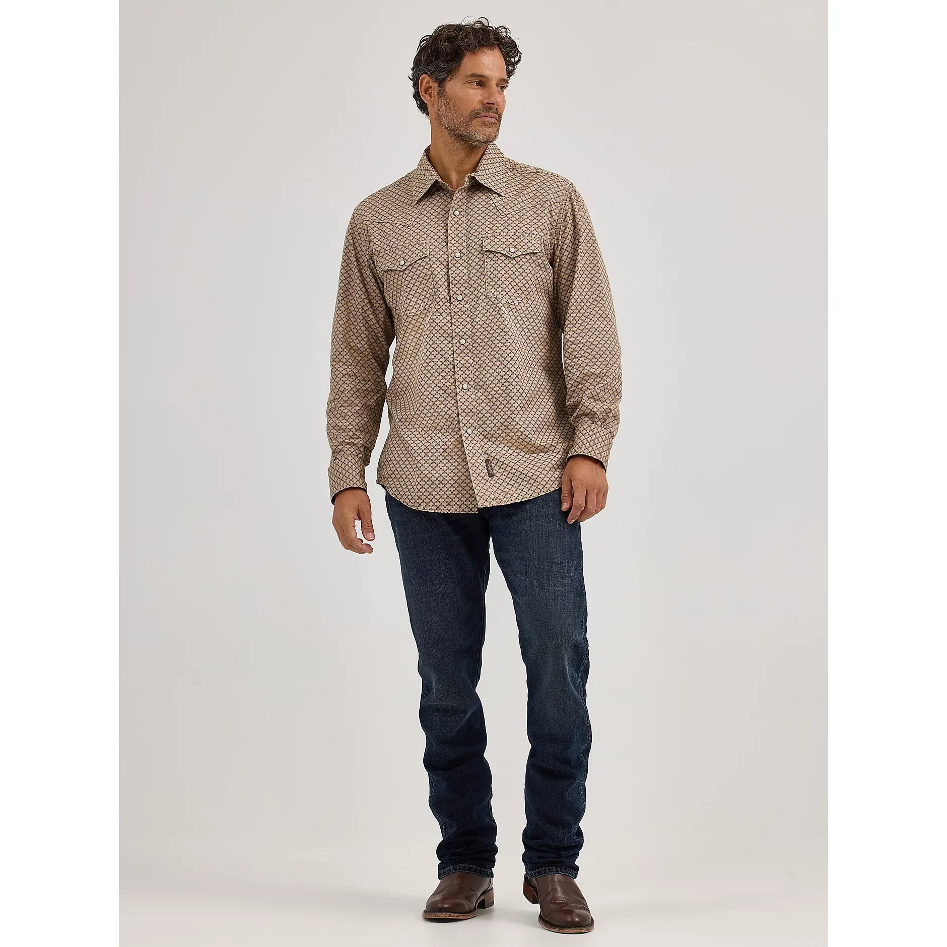 Men's Wrangler Retro® Premium Long Sleeve Western Snap Printed Shirt-Scale Brown