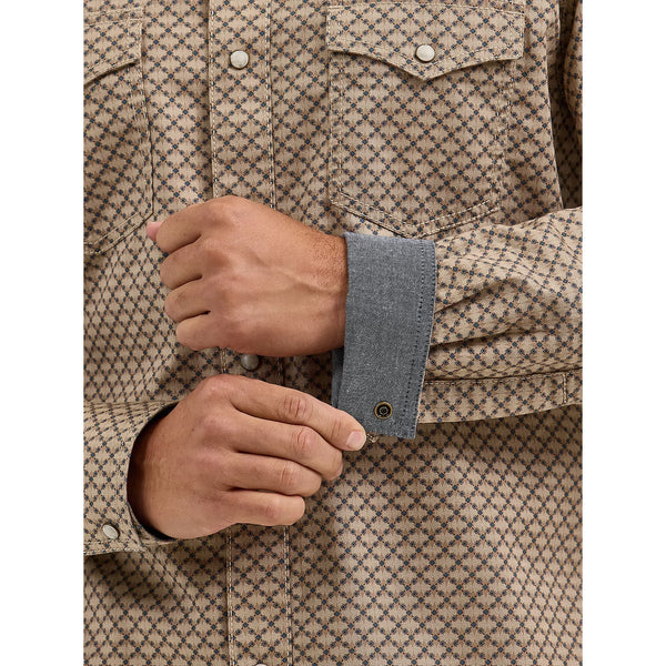 Men's Wrangler Retro® Premium Long Sleeve Western Snap Printed Shirt-Scale Brown