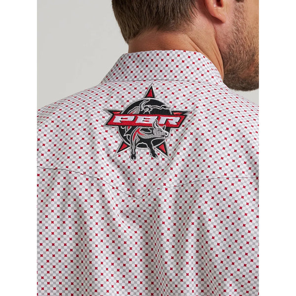 Men's Wrangler PBR Long Sleeve Print Western Snap Shirt-Red Diamond