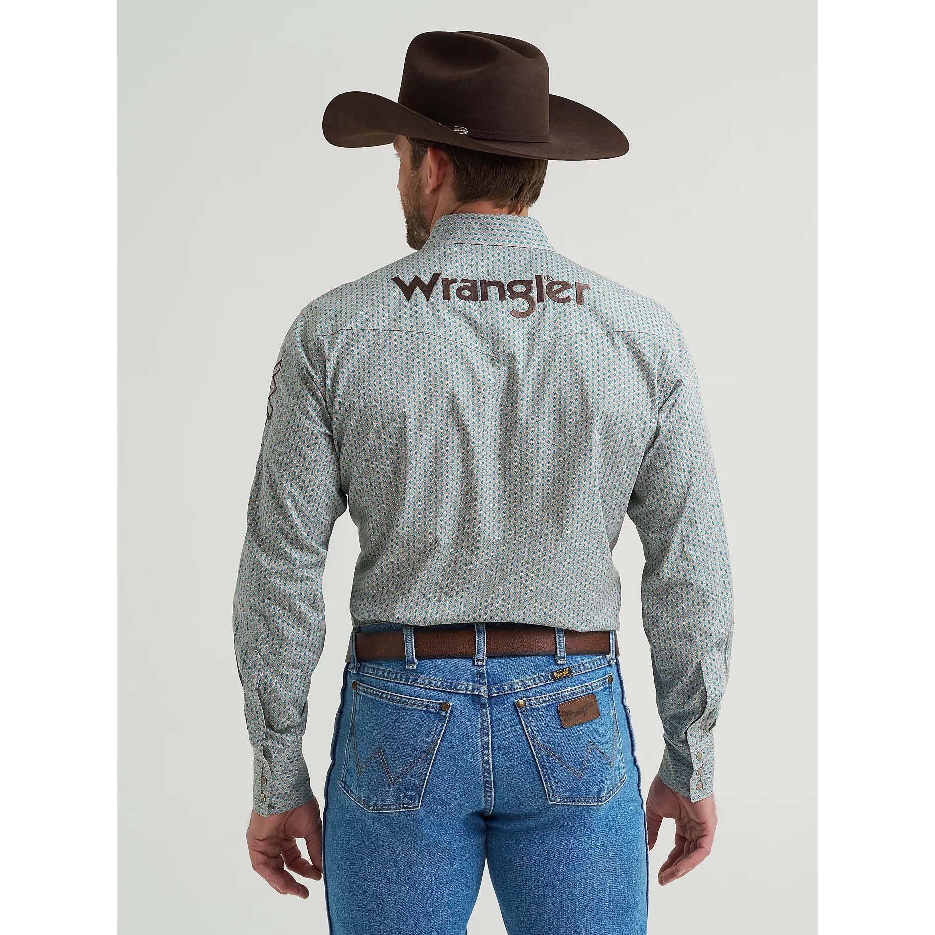 Men's Wrangler Logo Long Sleeve Western Snap Shirt-Peacock