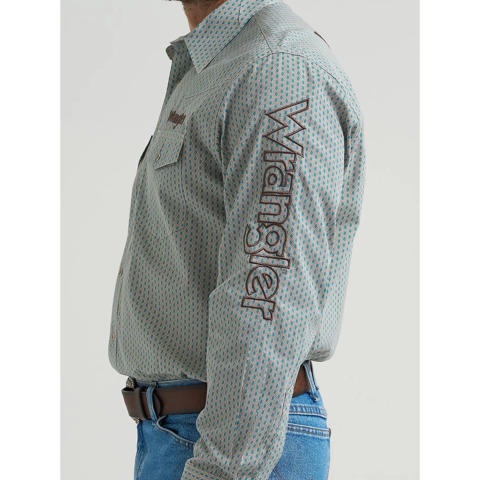 Men's Wrangler Logo Long Sleeve Western Snap Shirt-Peacock