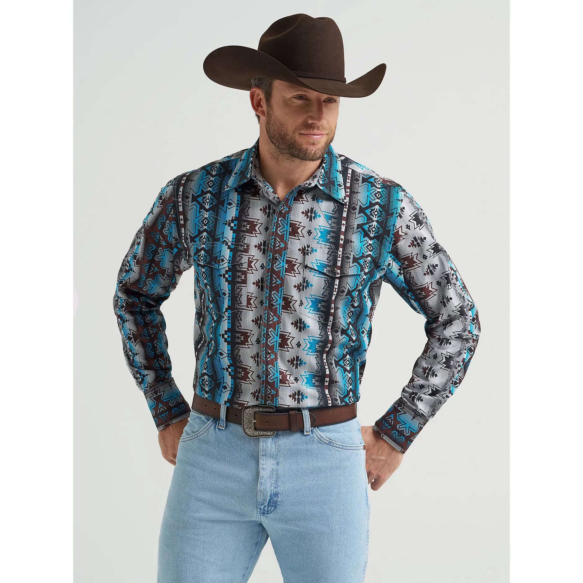 Men's Wrangler Checotah® Long Sleeve Western Snap Printed Shirt-Cloudy Burgundy