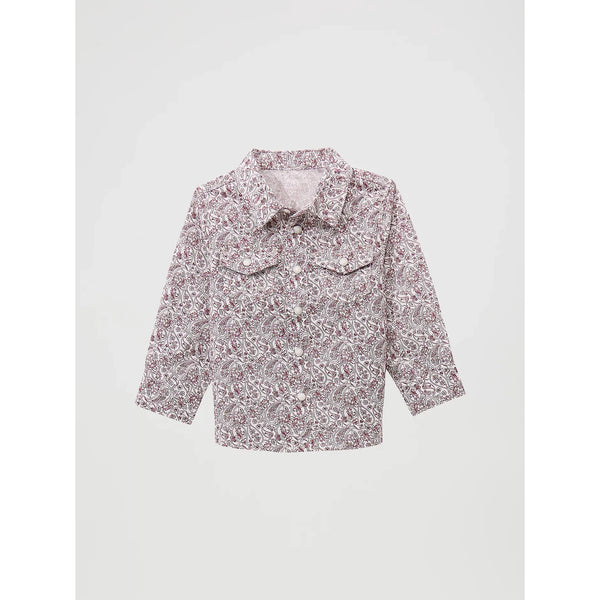 Little Boy's Wrangler Long Sleeve Print Western Snap Shirt-Burgandy Paisley