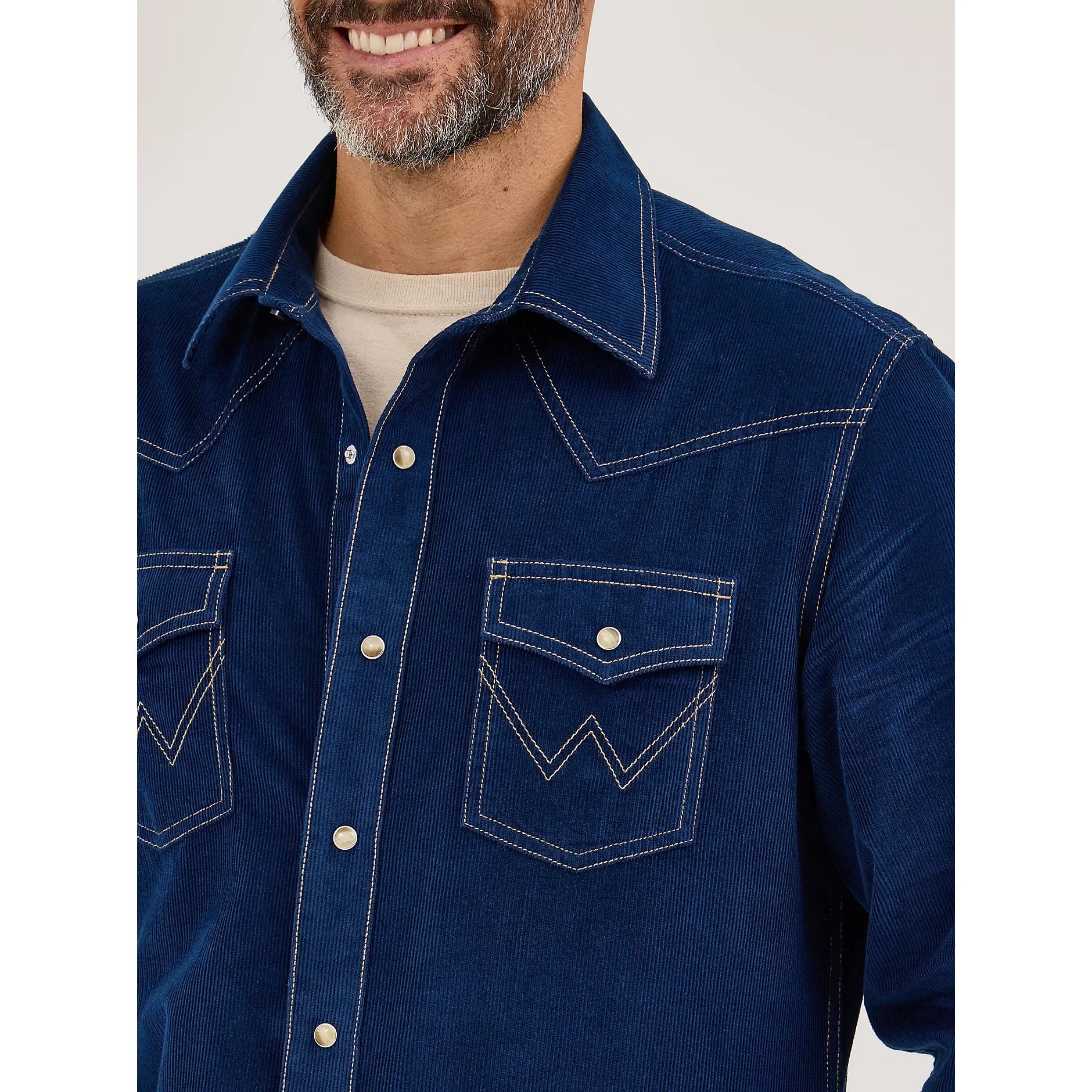 Men's Wrangler Retro® Premium Long Sleeve Western Snap Solid Shirt-Rich Navy