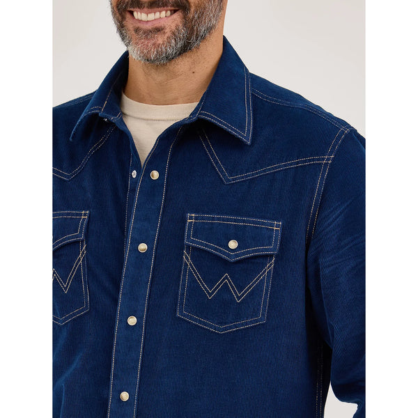 Men's Wrangler Retro® Premium Long Sleeve Western Snap Solid Shirt-Rich Navy