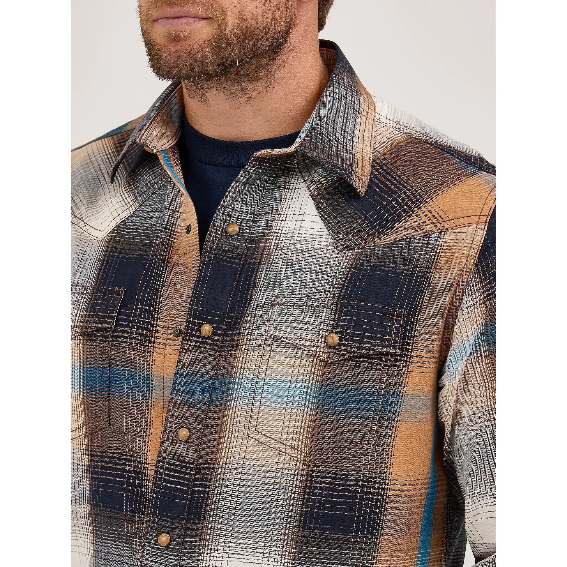 Men's Wrangler Retro Premium Western Snap Solid Shirt-Bold Brown