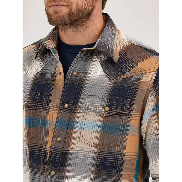 Men's Wrangler Retro Premium Western Snap Solid Shirt-Bold Brown