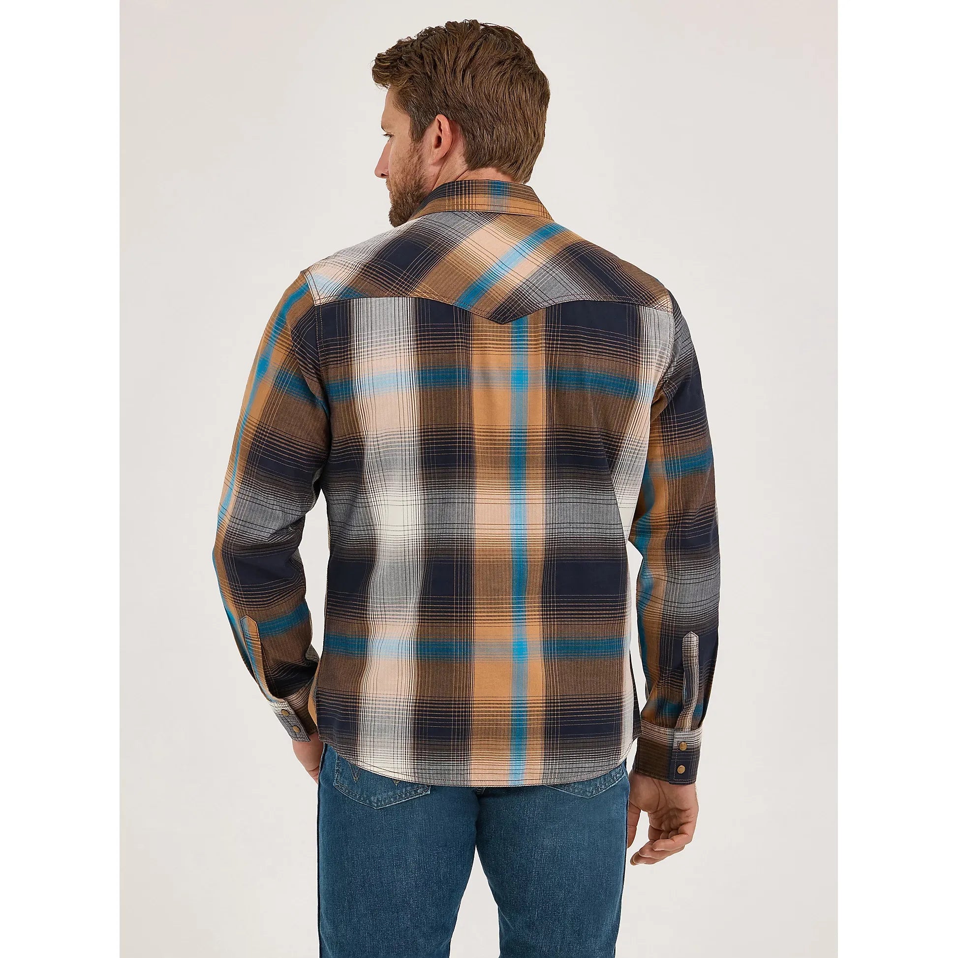 Men's Wrangler Retro Premium Western Snap Solid Shirt-Bold Brown