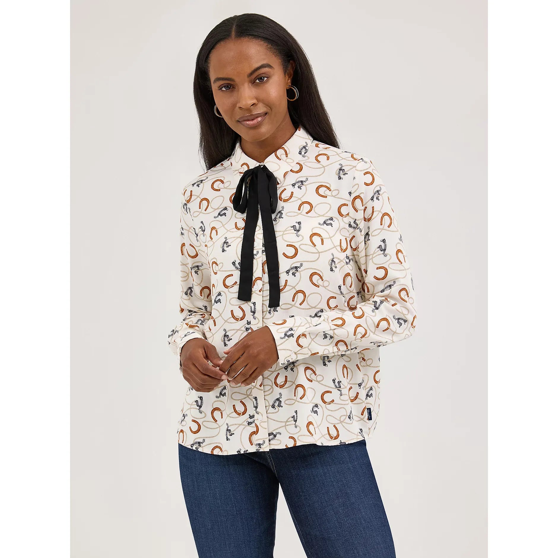 Women's Wrangler Tie Neck Blouse-White