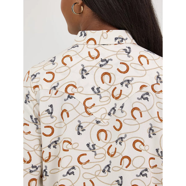 Women's Wrangler Tie Neck Blouse-White