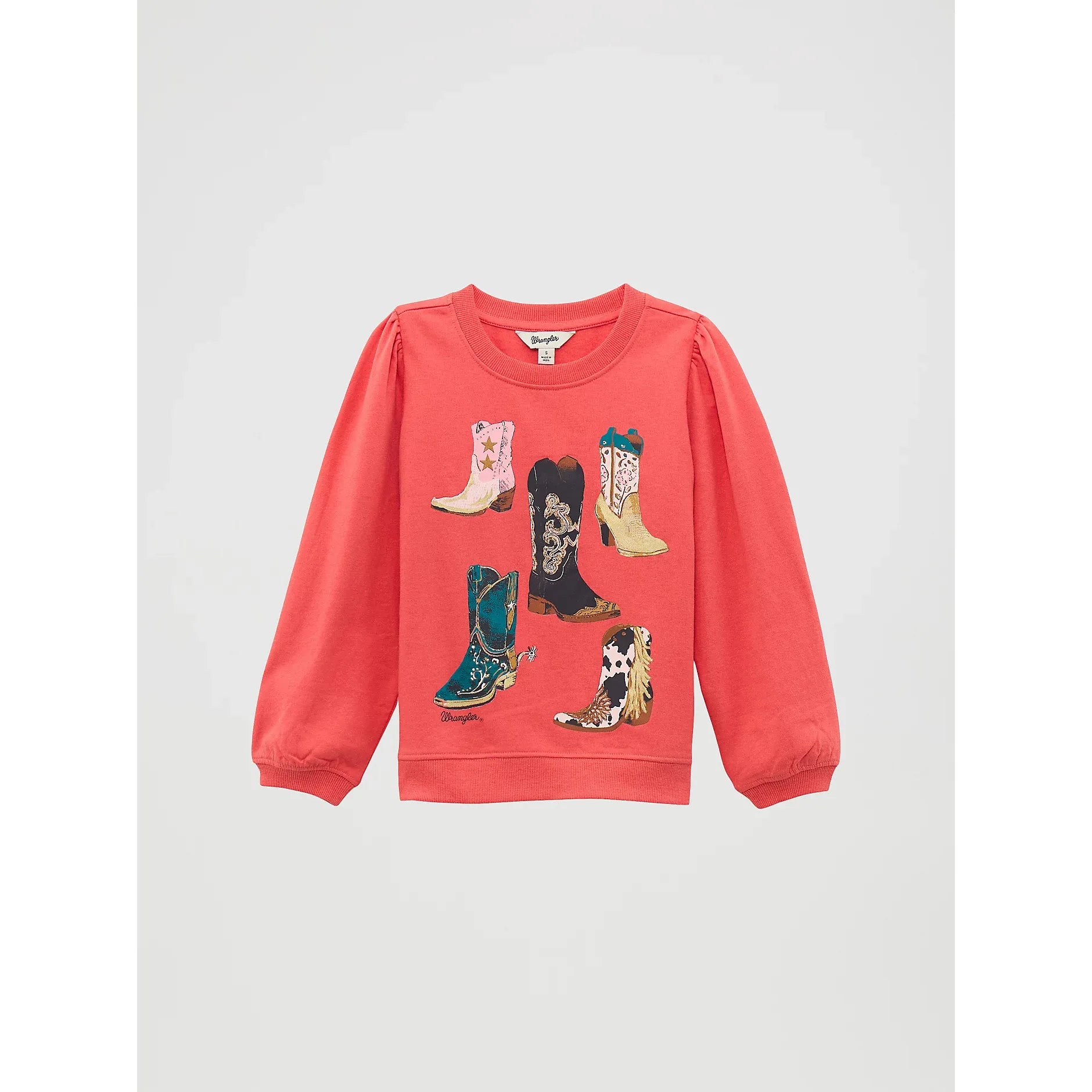 Wrangler Girl's Graphic Puff Sleeve Pullover-Pink