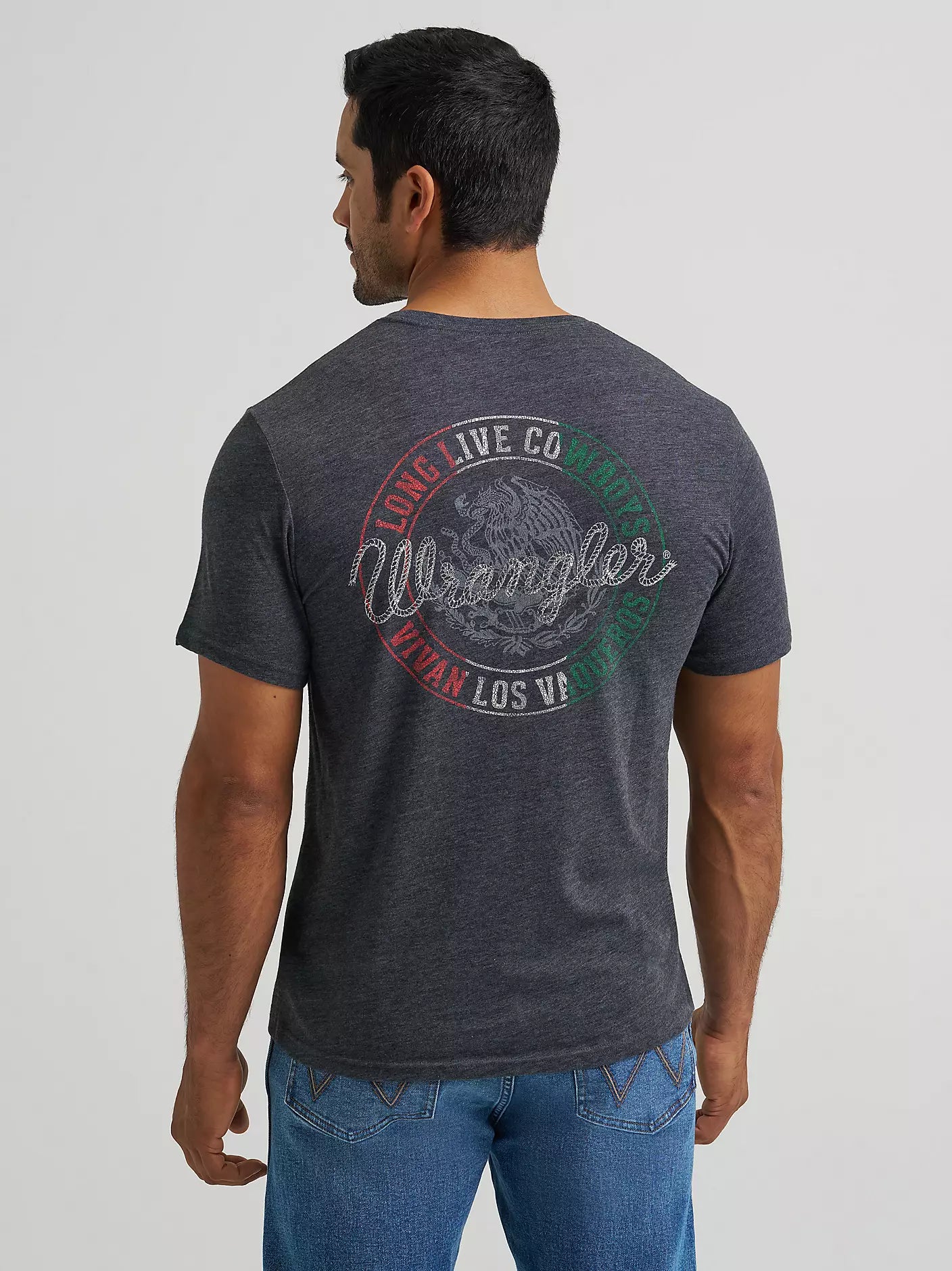 Men's Wrangler  Vivan Los Vaqueros Back Graphic T-Shirt-Jet Black Heather