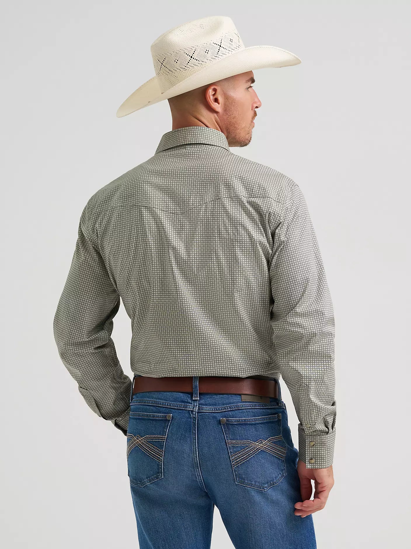 Men's Wrangler 20X Competition Advanced Comfort Long Sleeve Two Pocket Western Snap Shirt-Olive Minis