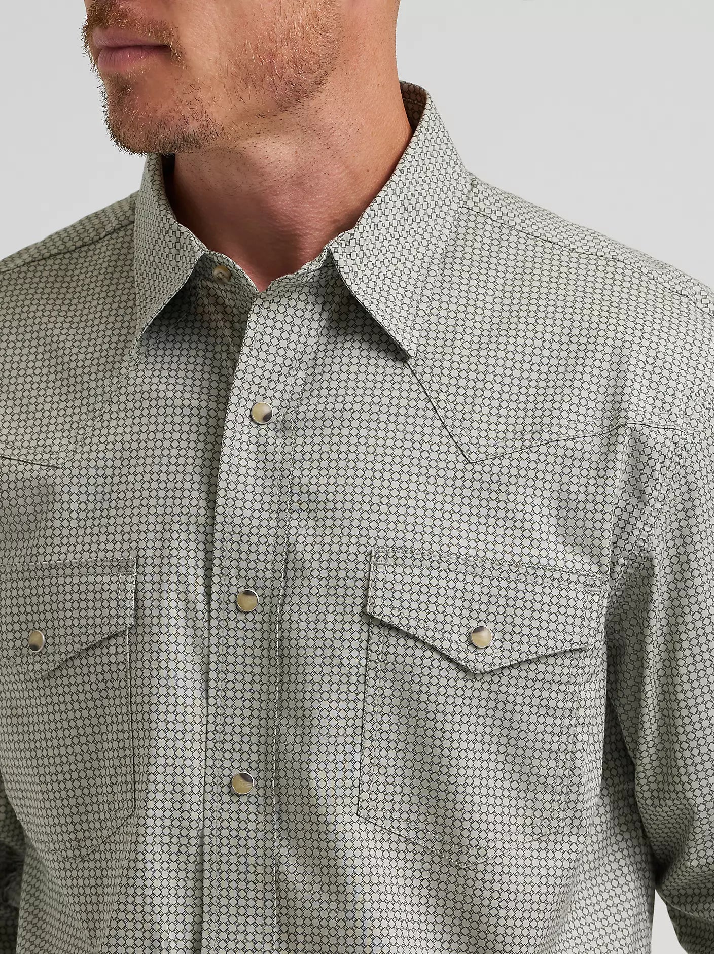 Men's Wrangler 20X Competition Advanced Comfort Long Sleeve Two Pocket Western Snap Shirt-Olive Minis