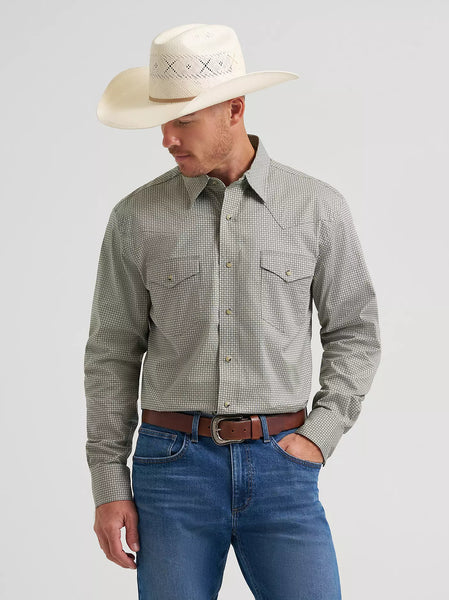 Men's Wrangler 20X Competition Advanced Comfort Long Sleeve Two Pocket Western Snap Shirt-Olive Minis