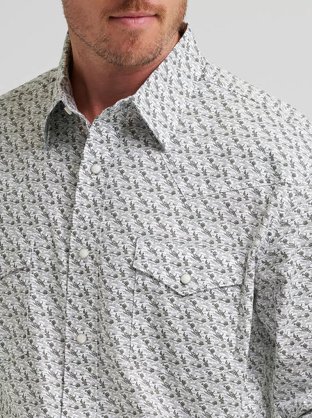 Men's Wrangler 20X Competition Advanced Comfort Long Sleeve Two Pocket Western Snap Shirt-Olive Cacti